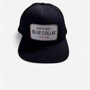 Troll Co Clothing Support Blue Collar Barricade Trucker Hat Black Mesh Snapback